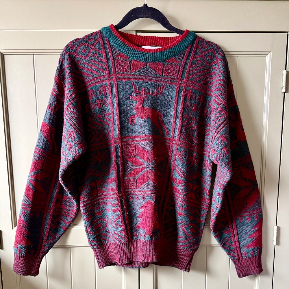 Vintage Nordic Print Holiday Sweater